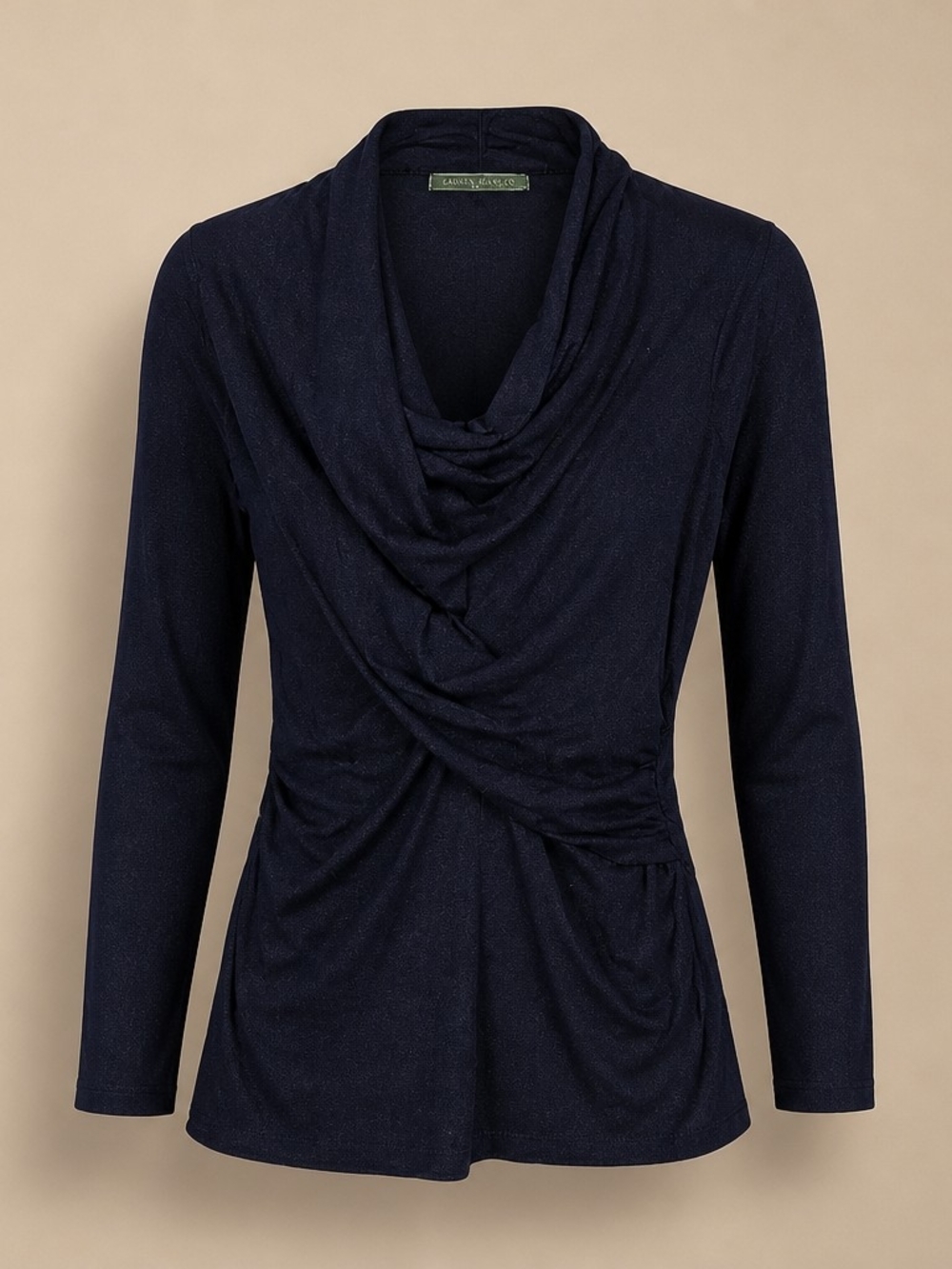 Velvet by Graham & Spencer Navy Twisted Drape Long Sleeve Top
